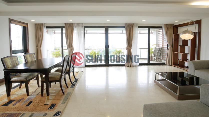Serviced apartment for lease in Tay Ho with 3 bedrooms, lake view balcony