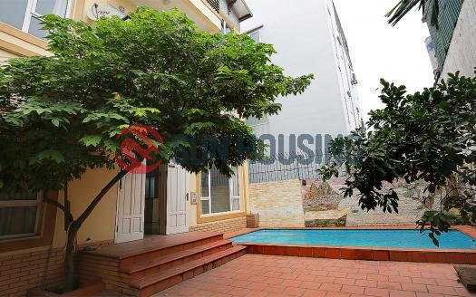 Partly furnished house for lease in Tay Ho with 4 bedrooms, yard, balcony, private pool