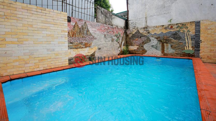Partly furnished house for lease in Tay Ho with 4 bedrooms, yard, balcony, private pool