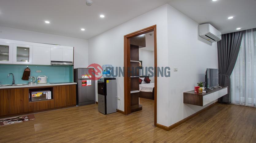 This apartment for rent in Ba Dinh Hanoi has the living area of 65 sqm, the rentaol price of $750 with one bedroom, one bathroom, balcony and all brand new furniture.