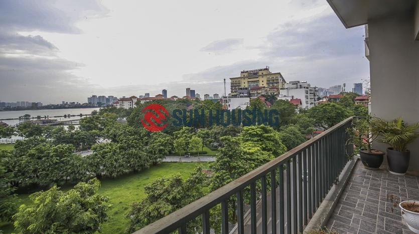Green garden view 2-bedroom apartment for rent on the 5th floor in Tay Ho