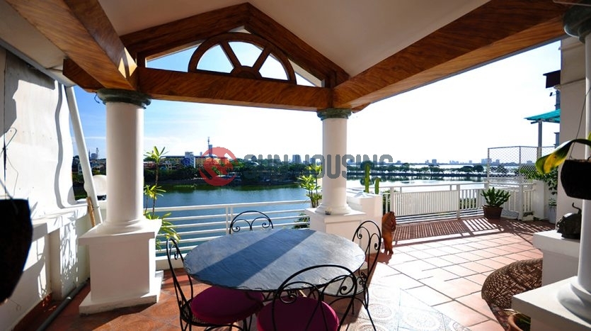 Lake view Truc Bach 2 bedroom apartment for rent, big terrace to the lake