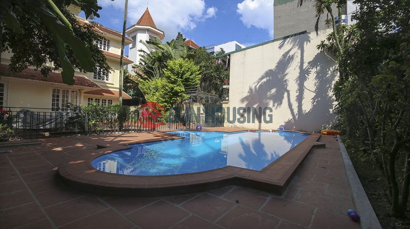 Swimming pool, a larger yard villa with 5 bedrooms in Tay Ho for rent.